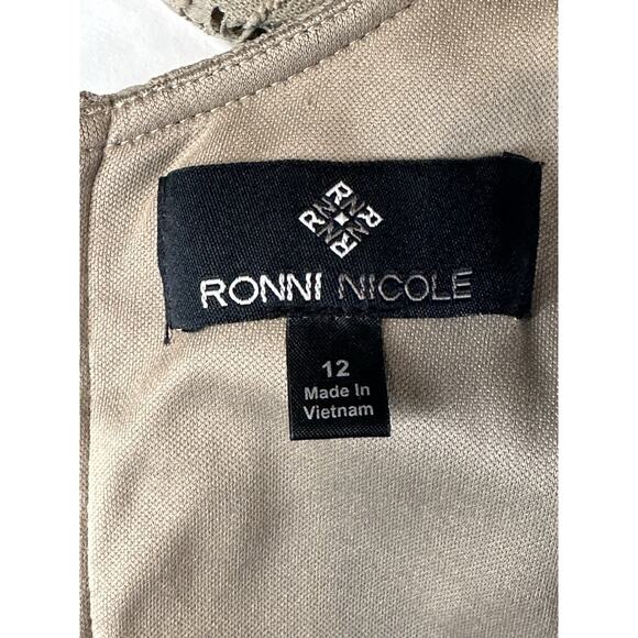 Ronni Nicole Women's Tan Lace Overlay Dress Size 12 Classic Dressy - Picture 10 of 16